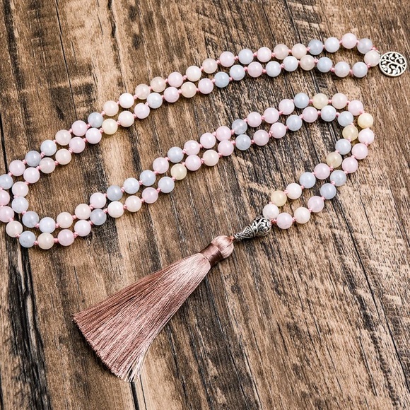 Morganite Aquamarine Mala Gemstone necklace - Picture 2 of 5